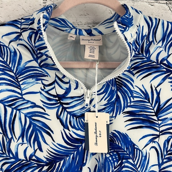 TOMMY BAHAMA Tropical Palms Quarter Zip Ruffled UPF 50+ Dress XS Blue/White - Picture 3 of 7